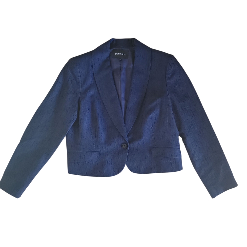 Lafayette 146 New York Blue Jacquard Wool Blend Single Button Blazer Women Sz 16 - Picture 4 of 12